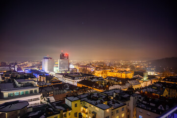 Fototapeta na wymiar Landscape aerial view over the the city of Ljubljana at night