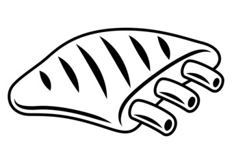 Illustration of grilled ribs. Bbq product. Stylized kitchen and restaurant menu.