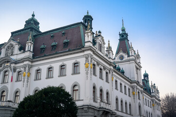 Fototapeta premium University of Ljubljana building in central Ljubljanam Slovenia on the Congress Square