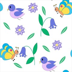 Cute birds and flowers seamless vector pattern. For textile, wallpaper or print design.