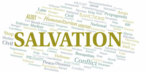 Salvation word cloud. Vector made with the text only.
