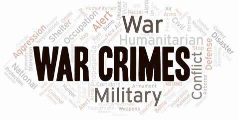 War Crimes word cloud. Vector made with the text only.