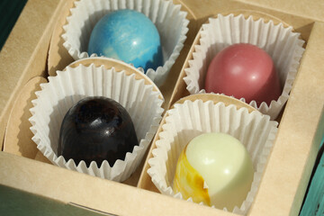 chocolate candies in a box