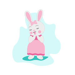 Cute bunny in pink dress seamless pattern: can be used for cards, invitations, baby shower, posters; with white isolated background