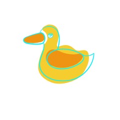 Yellow duck with blue outline on a white background