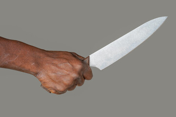 African man hold knife. Kitchen knife in a hand