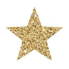 Gold glitter star vector illustration isolated on white background. Sparkling star design for cards, shirts, Christmas decoration, banners and so on 