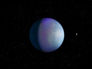 Realistic exoplanet in space with stars, amazing twin earth, distant planet with atmosphere, cosmic background.
