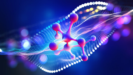 Abstract medical wallpaper. Nano molecule 3D illustration. Innovative laboratory research. Science and high technology of cell clumps