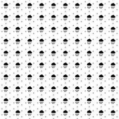 Square seamless background pattern from black rain symbols are different sizes and opacity. The pattern is evenly filled. Vector illustration on white background