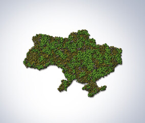 Green 3d render of Ukraine map  isolated on white with background. Ukraine map creative map.
