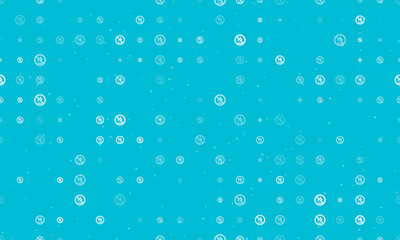 Seamless background pattern of evenly spaced white no gas symbols of different sizes and opacity. Vector illustration on cyan background with stars