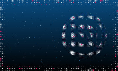 On the right is the no photo symbol filled with white dots. Pointillism style. Abstract futuristic frame of dots and circles. Some dots is pink. Vector illustration on blue background with stars