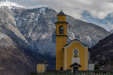 Chiesa di San Sebastiano church in spring color morning in Bellinzona town