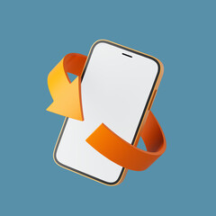 Simple smartphone with blank screen and bright arrow around it 3d render illustration.