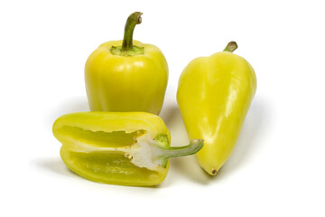 fresh organic yellow gypsy peppers from local farmers (producers) isolated on white background