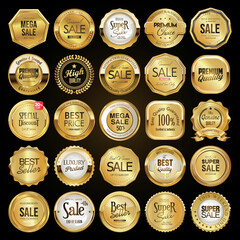 Mega collection of gold badges and labels retro design - obrazy, fototapety, plakaty