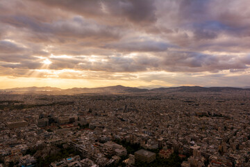 Panoramic view of the city of Athens from Lycabettus hill, Attica, Greece
