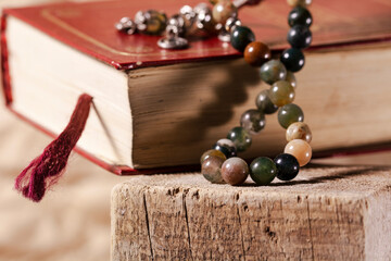 Images from the Quran, the holy book of Islam. Quran and Islamic rosary
