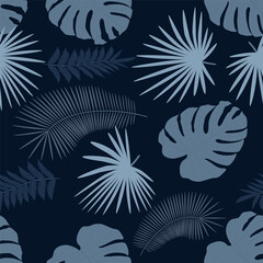 Fototapeta na wymiar Tropical background. Beautiful seamless paper art illustration with colorful tropical background palm leaves for fabric design. Leaves pattern. Natural seamless pattern.
