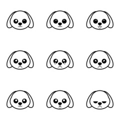 Dog face icon collection with black and white. Vector illustration