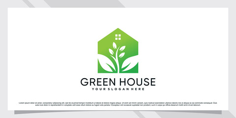 Creative green house logo design with negative space concept