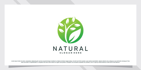 Natural leaf logo design with negative space and circle concept