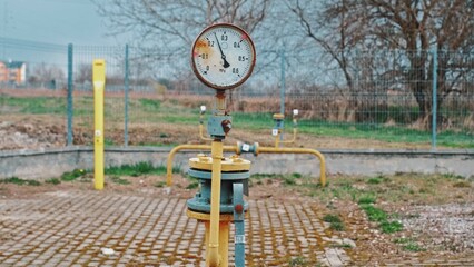 Pressure Gauge and Valve at Gas Delivery System Control Station with Pipeline Junction	