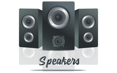 Realistic 3d speakers isolated on white background