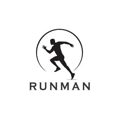 Silhouette of a running man or jogger or sprinter. Jogging and sprint concept icon or symbol. Healthy lifestyle. Full body black Simple vector illustration