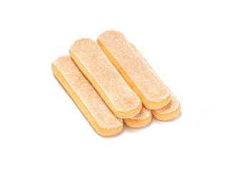 Ladyfingers or savoiardi biscuit, italian desserts and sponge cookies, isolated on white background