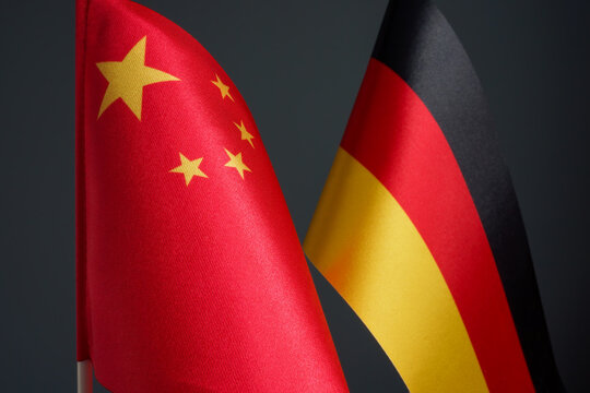 Flags of China and Germany. Relationships of countries concept.