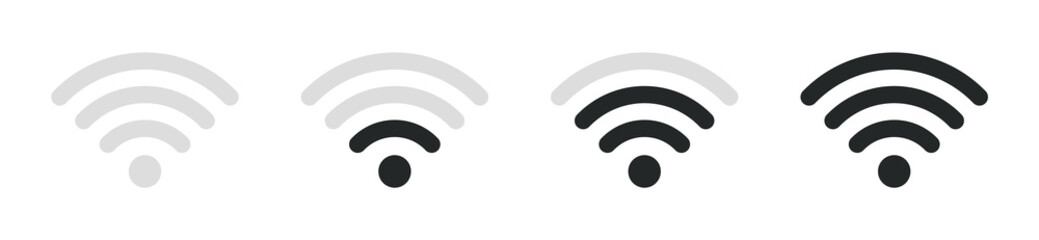 Set of wifi icons. Connection and internet icon signal. Vector wi-fi signal black. Wireless icon set. WIFI internet sign isolated on white background, flat style, vector illustration. Stock vector.
