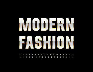 Vector stylish logo Modern Fashion. White and Golden Elegant Font. Artistic Alphabet Letters and Numbers set