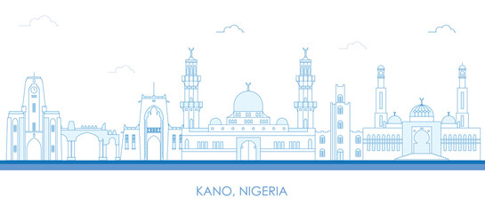 Outline Skyline panorama of city of Kano, Nigeria - vector illustration