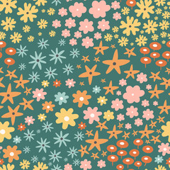 Spring seamless pattern with a lot of wildflowers.