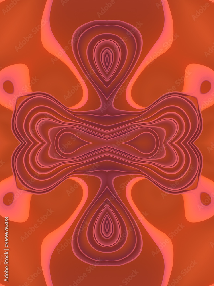 Poster Modern smooth kaleidoscopic pattern. Wave art background. Neon light gradient. 3d rendering digital illustration