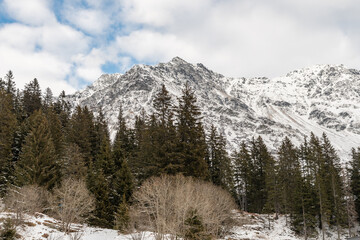Snow covered alps at the San Bernardino pass in Switzerland