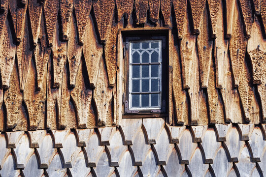 old wooden window of Ringebu Stave Church, Norway