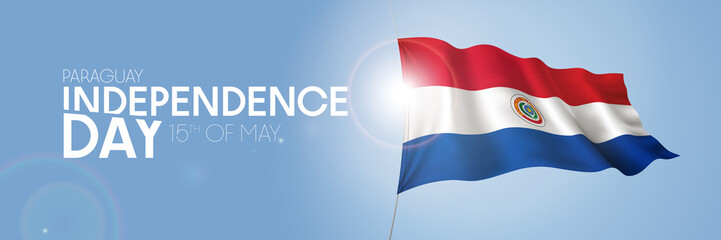 Paraguay happy independence day greeting card, banner with template text vector illustration