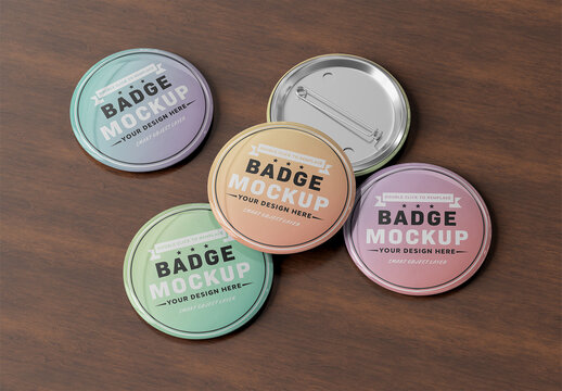 Badge Pin Button Mockup on Wood