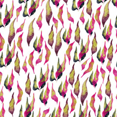 Seamless floral watercolor pattern - leaves composition on white background