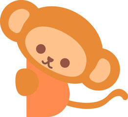 Cute Cartoon Monkey. Hiding Behind The Wall. Playing Hide and Seek. Cartoon Animal. Illustration, Vector, EPS10