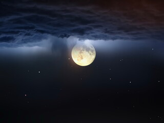 Obraz na płótnie Canvas moon on starry sky bright dark shiny clear nebula star flares fall background copy space template