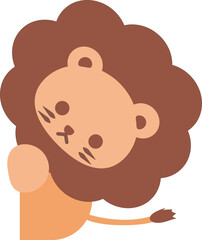 Cute Cartoon Lion. Hiding Behind The Wall. Playing Hide and Seek. Cartoon Animal. Illustration, Vector, EPS10