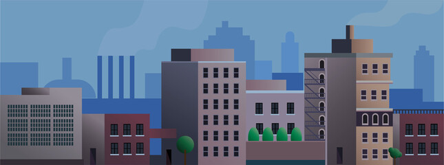flat style industrial city skyline, illustration. low polygonal city buildings, residential district.