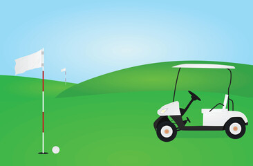 Obraz premium Golf scene with flag and ball. vector