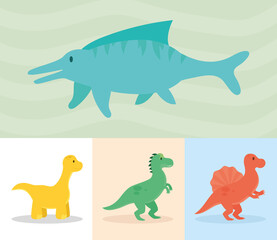 cartoon dinosaurs icon set