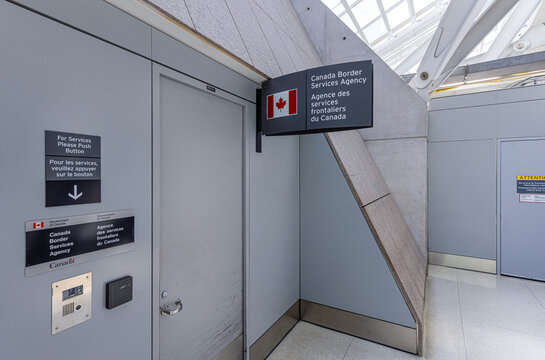 Toronto, Canada, 27 March, 2021: Canada Border Services Agency CBSA offices in Toronto Pearson airport providing border security and public safety for Canadian Government