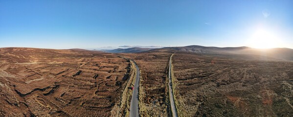 Panorama of a mountain road in Ireland